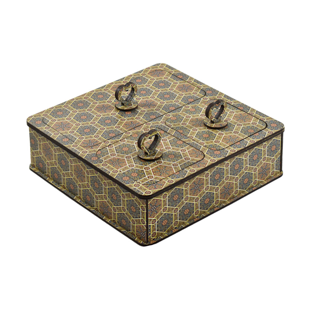 Boîte Organisatrice de Bonbons en Bois avec Motif Khatam Kari
