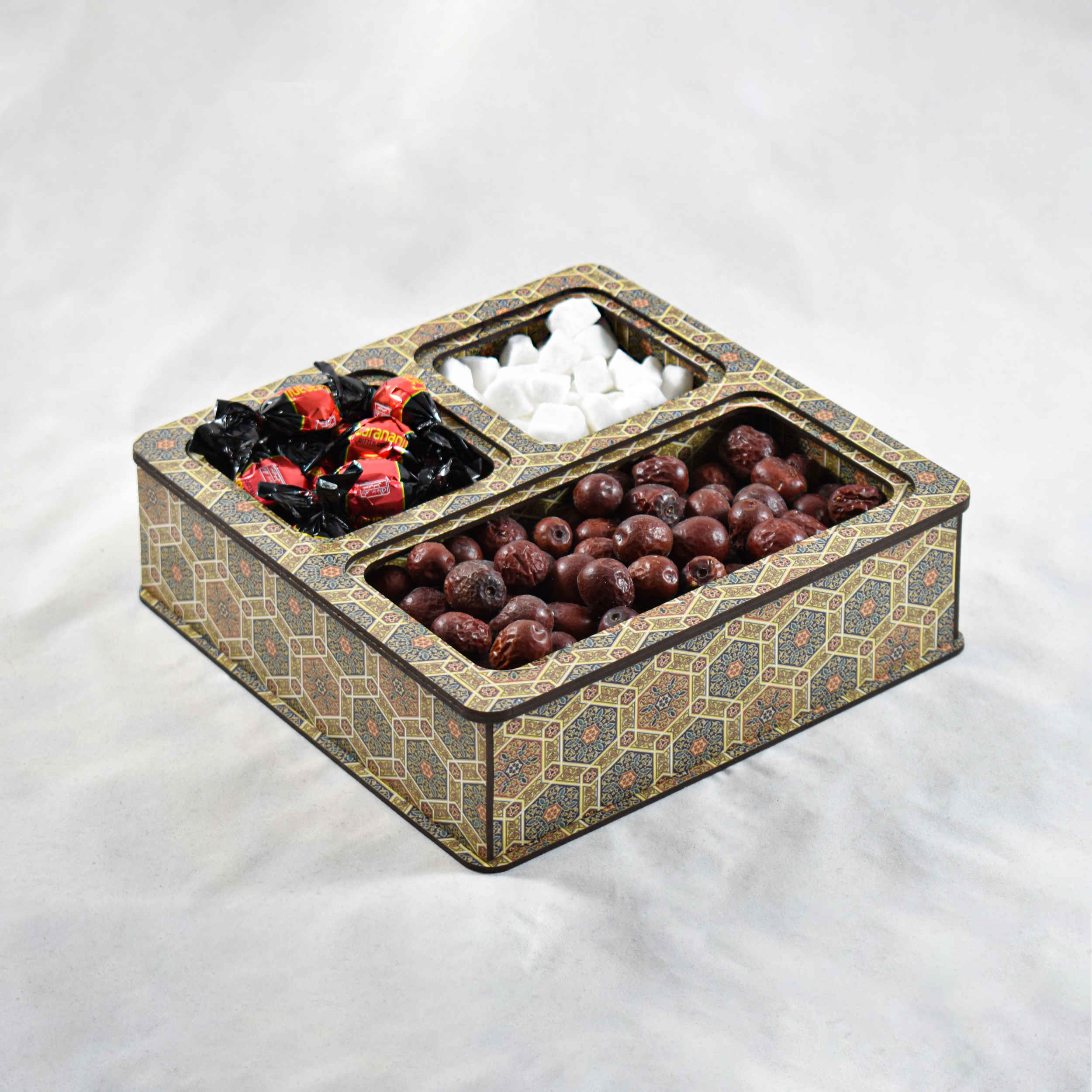 Boîte Organisatrice de Bonbons en Bois avec Motif Khatam Kari