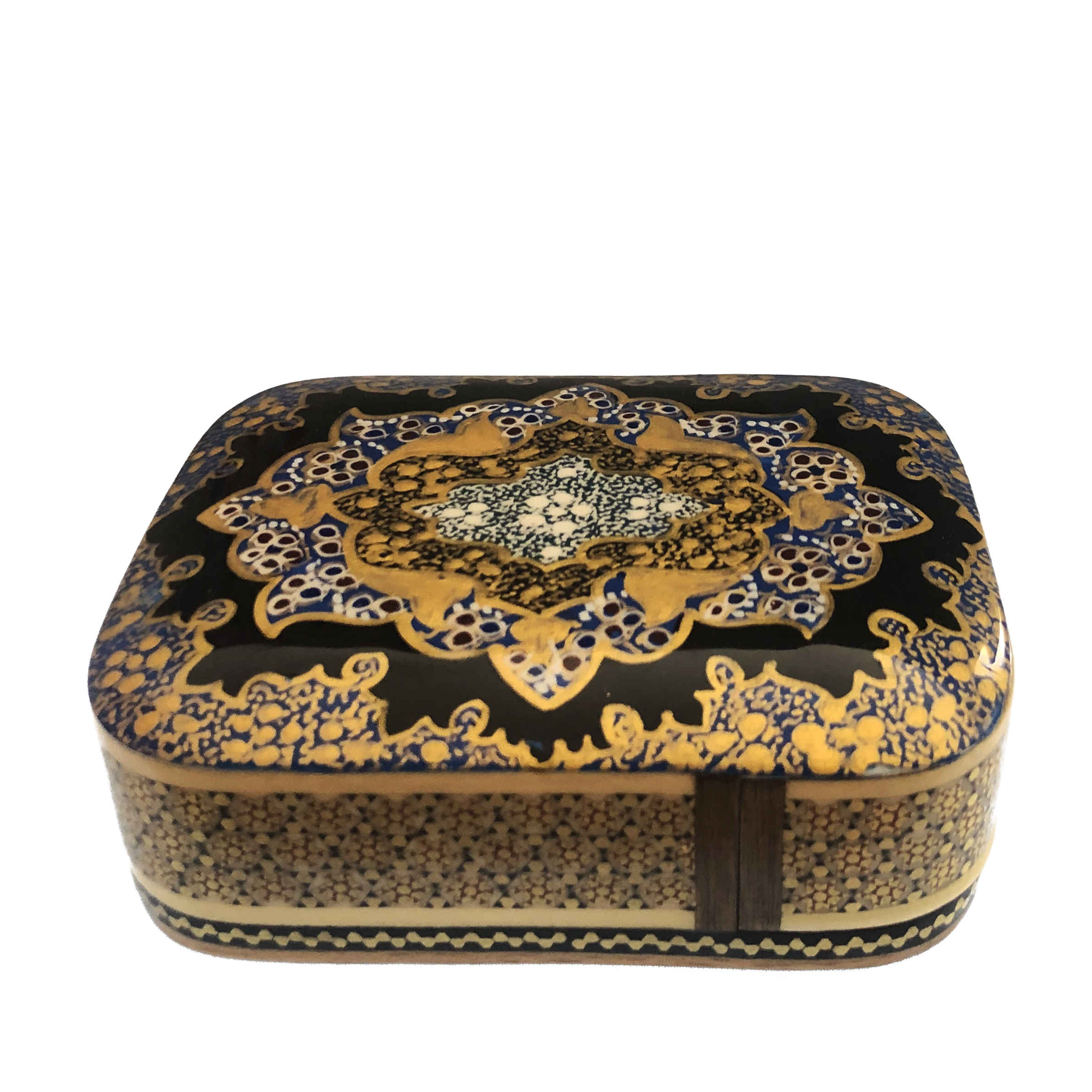 Boîte à cartes en bois persan – Émaillage Khatam Hasti