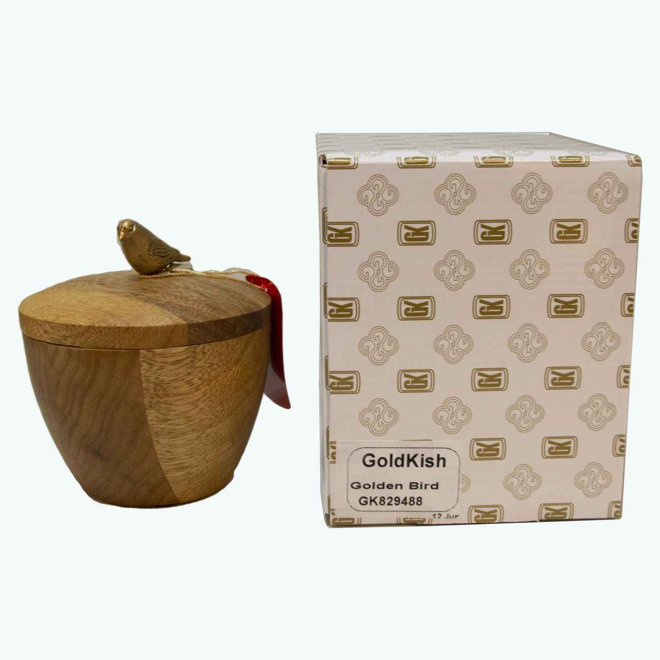 Bol à sucre en bois fait main avec couvercle – Design rustique avec motif d’oiseau