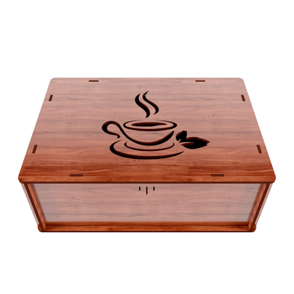 Boîte organisatrice en bois pour sachets de thé 4 compartiments Design tasse de thé