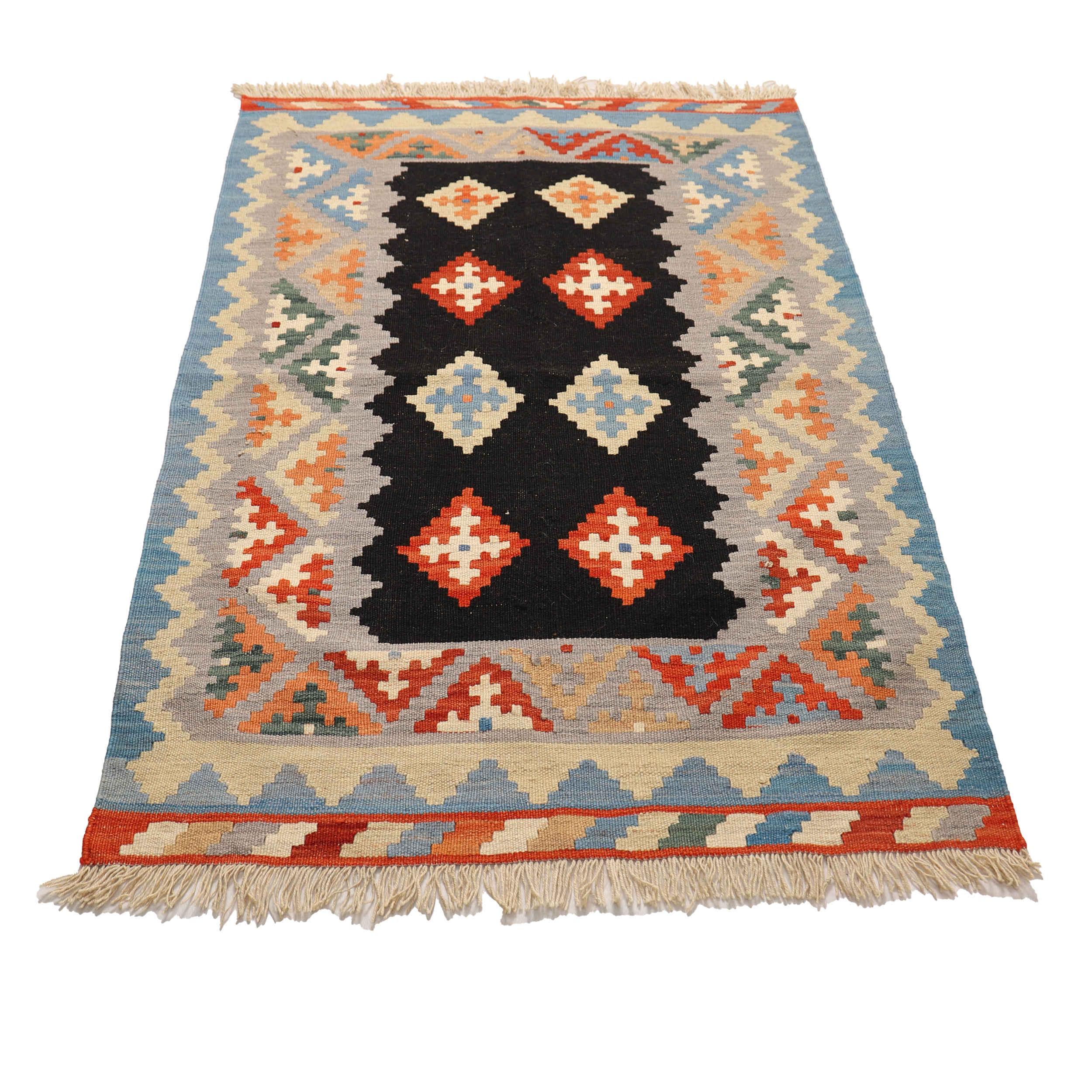 Tapis en laine Kilim persan tissé à la main en Fars design Qashqai