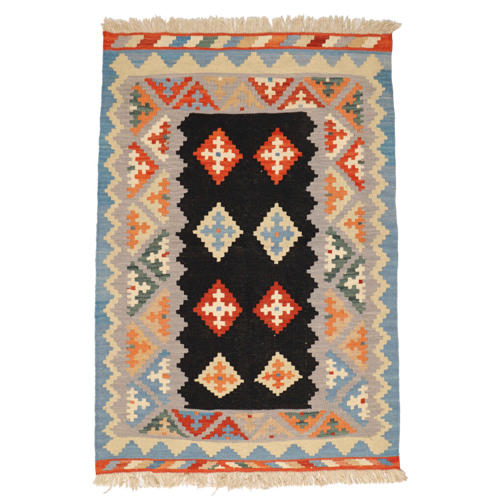 Tapis en laine Kilim persan tissé à la main en Fars design Qashqai