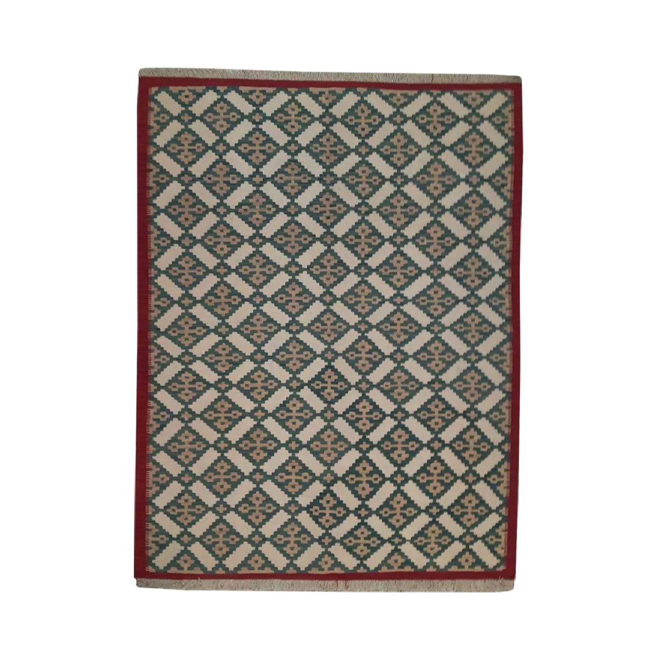 Tapis en laine Kilim persan tissé à la main avec motifs géométriques marron