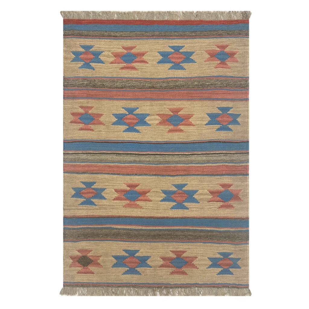 Tapis en laine Kilim persan tissé à la main en Shiraz modèle Navajo