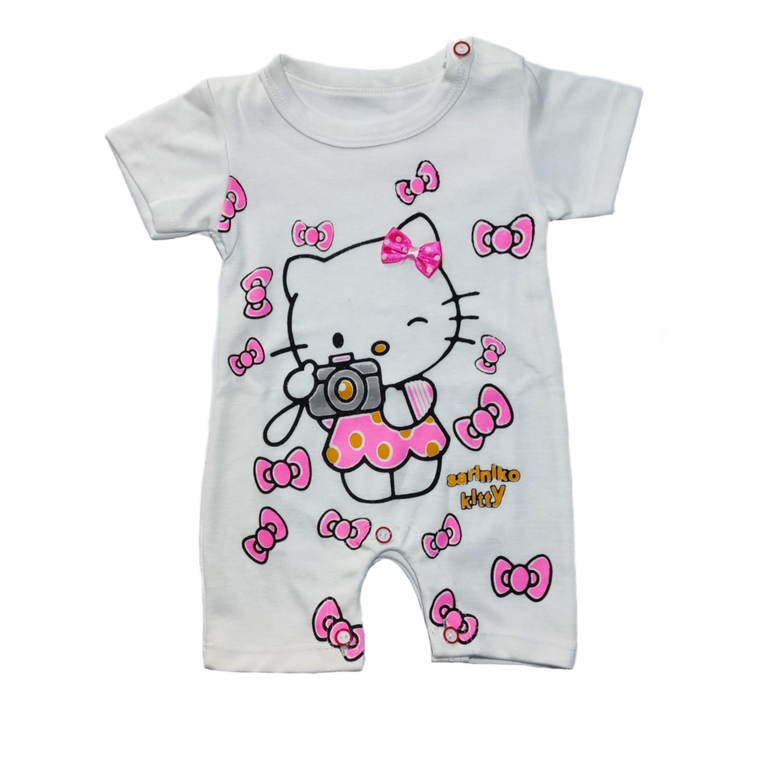 Ensemble Bébé Barboteuse à Manches Courtes et Bonnet – Modèle Hello Kitty
