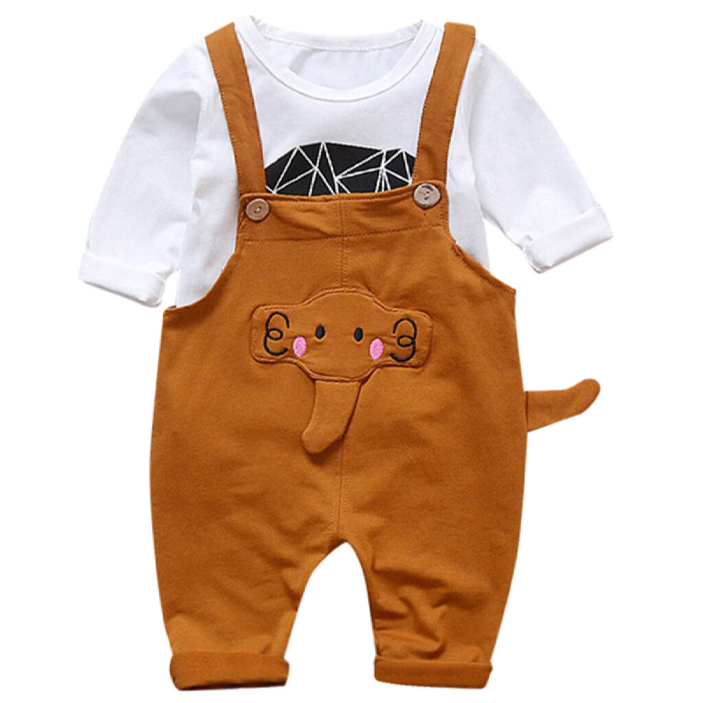 Ensemble T-shirt et Barboteuse Bébé avec Motif Éléphant