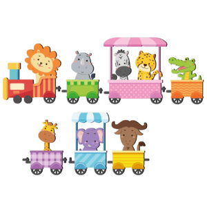 Autocollant mural en bois pour bébé – Design train d’animaux