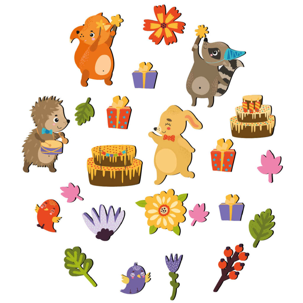 Autocollant mural en bois pour bébé – Design animaux joyeux