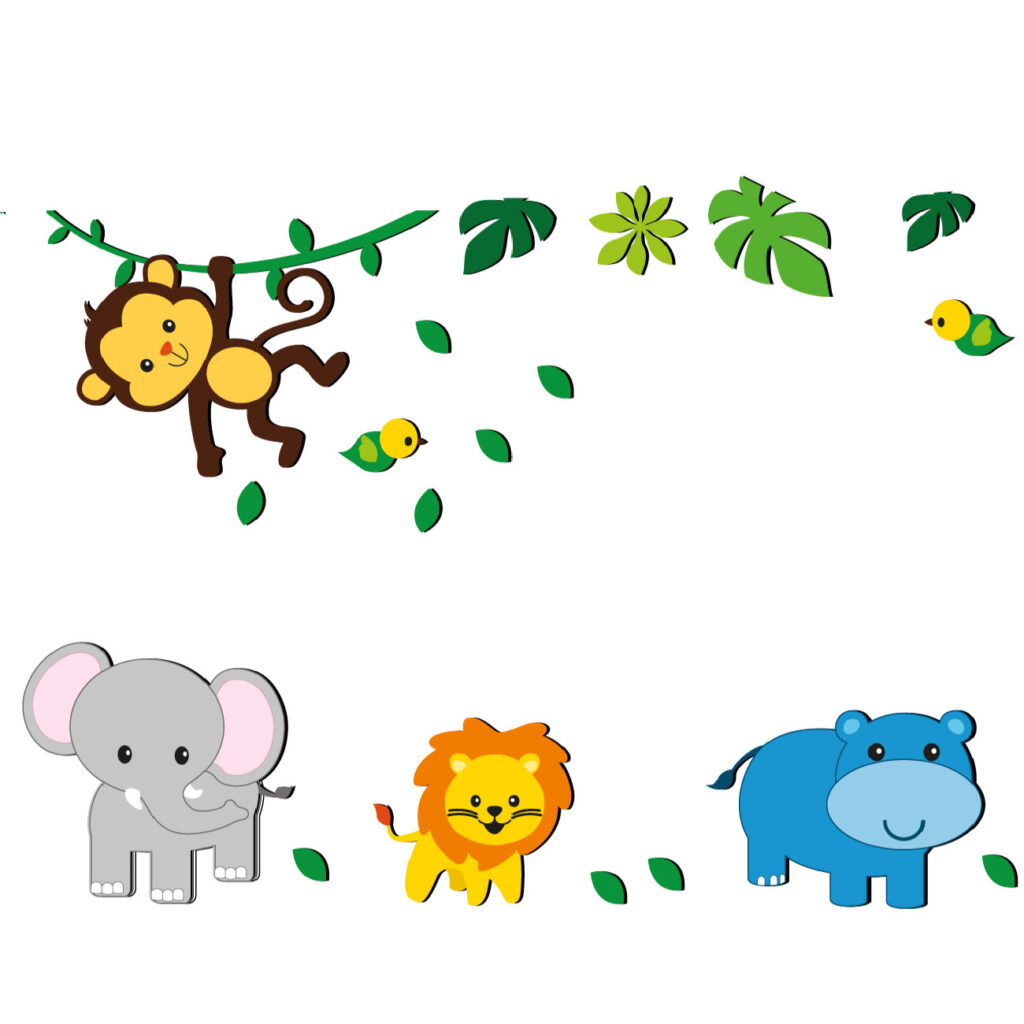 Autocollants muraux en bois pour bébé – Design animaux mignons