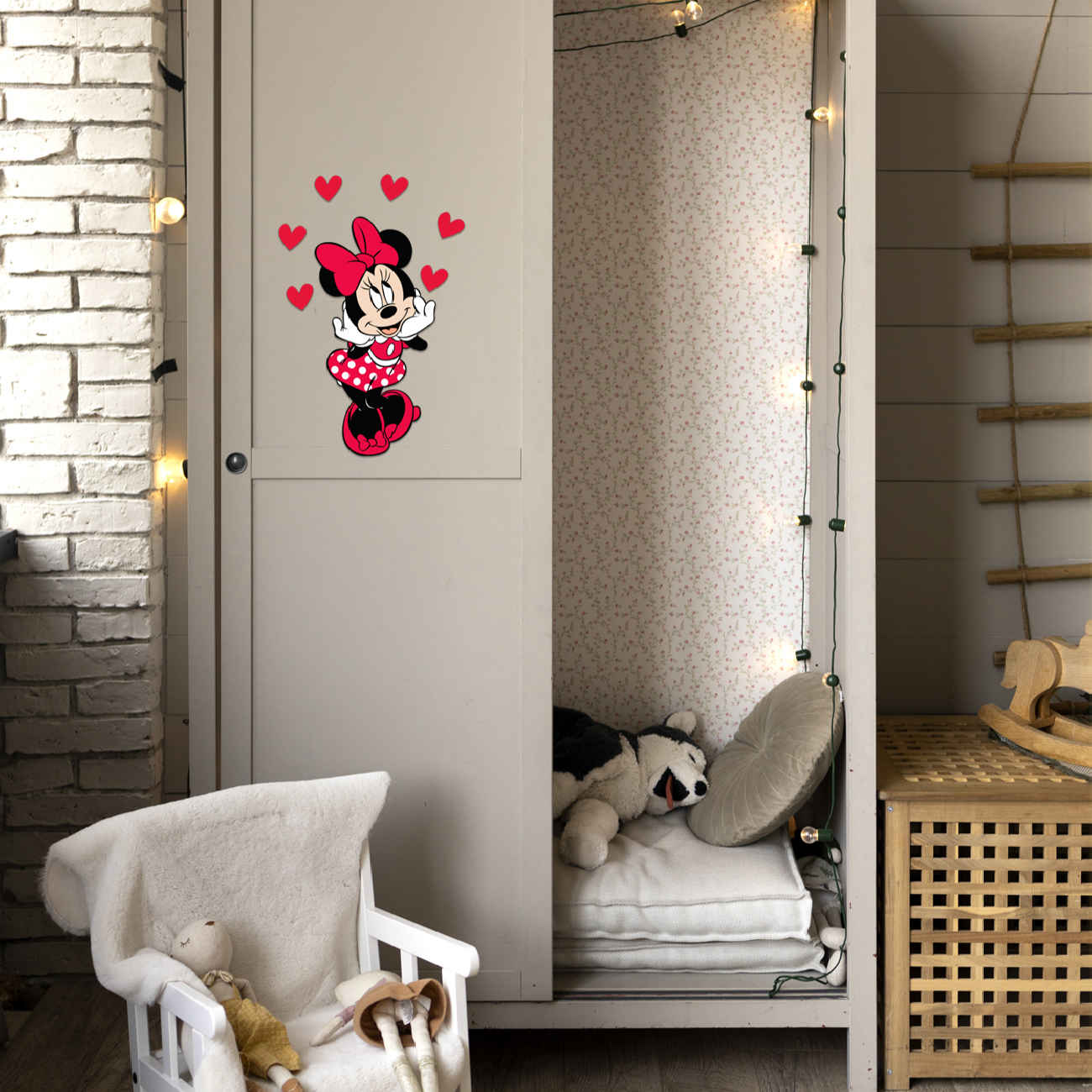 Autocollants muraux en bois pour bébé – Modèle Minnie Mouse