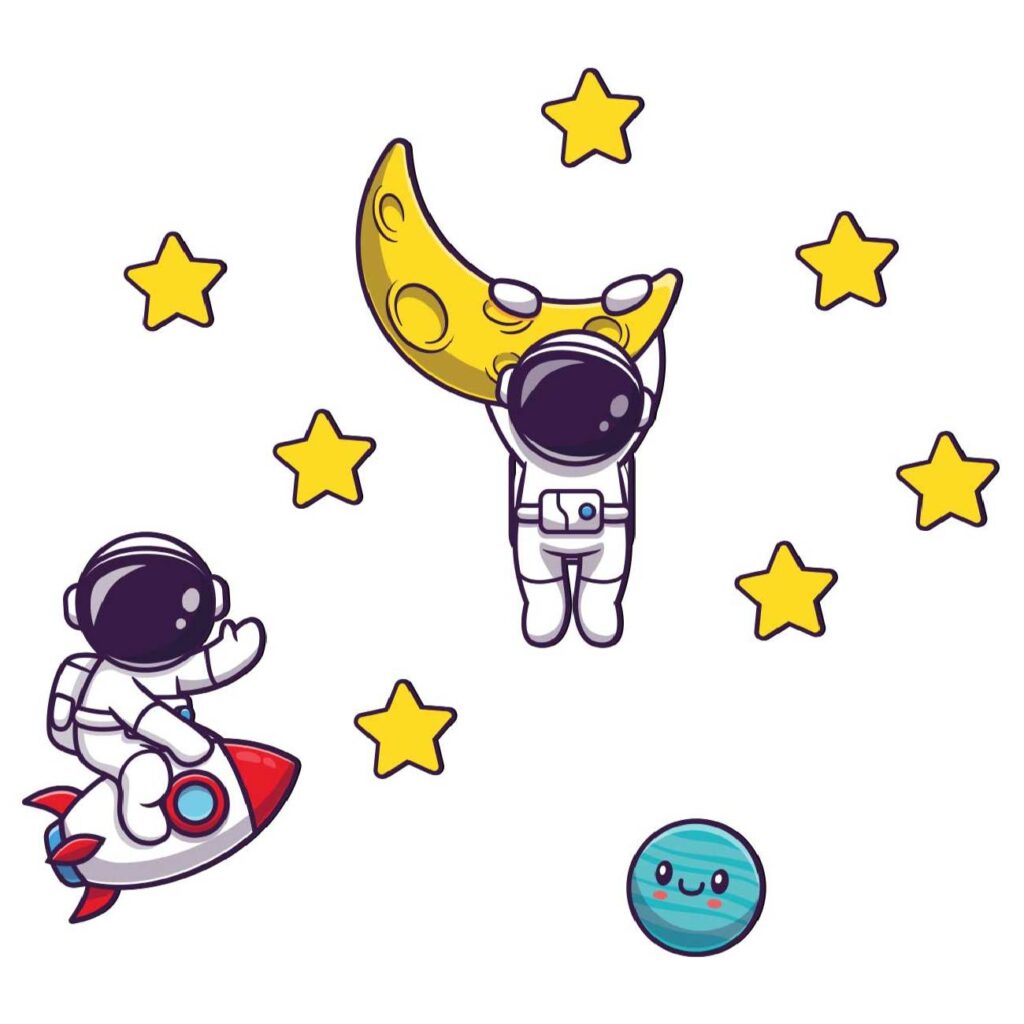 Autocollants muraux en bois pour bébé – Design astronaute