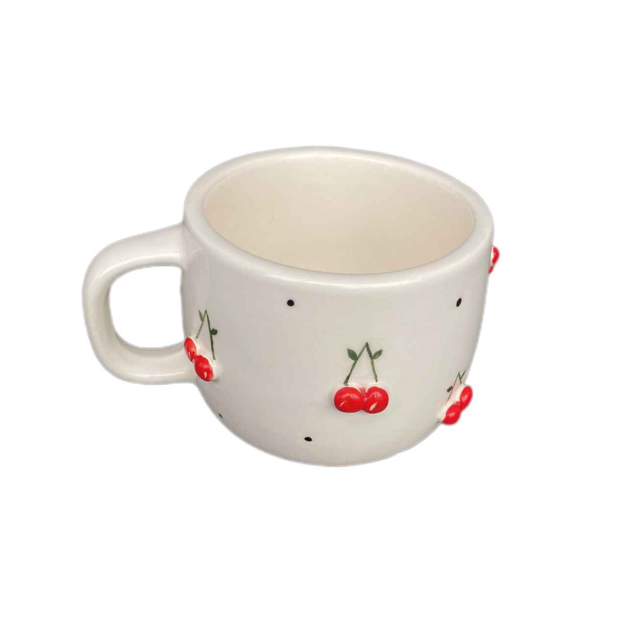 Tasse en céramique artistique – À la main, avec motif cerise