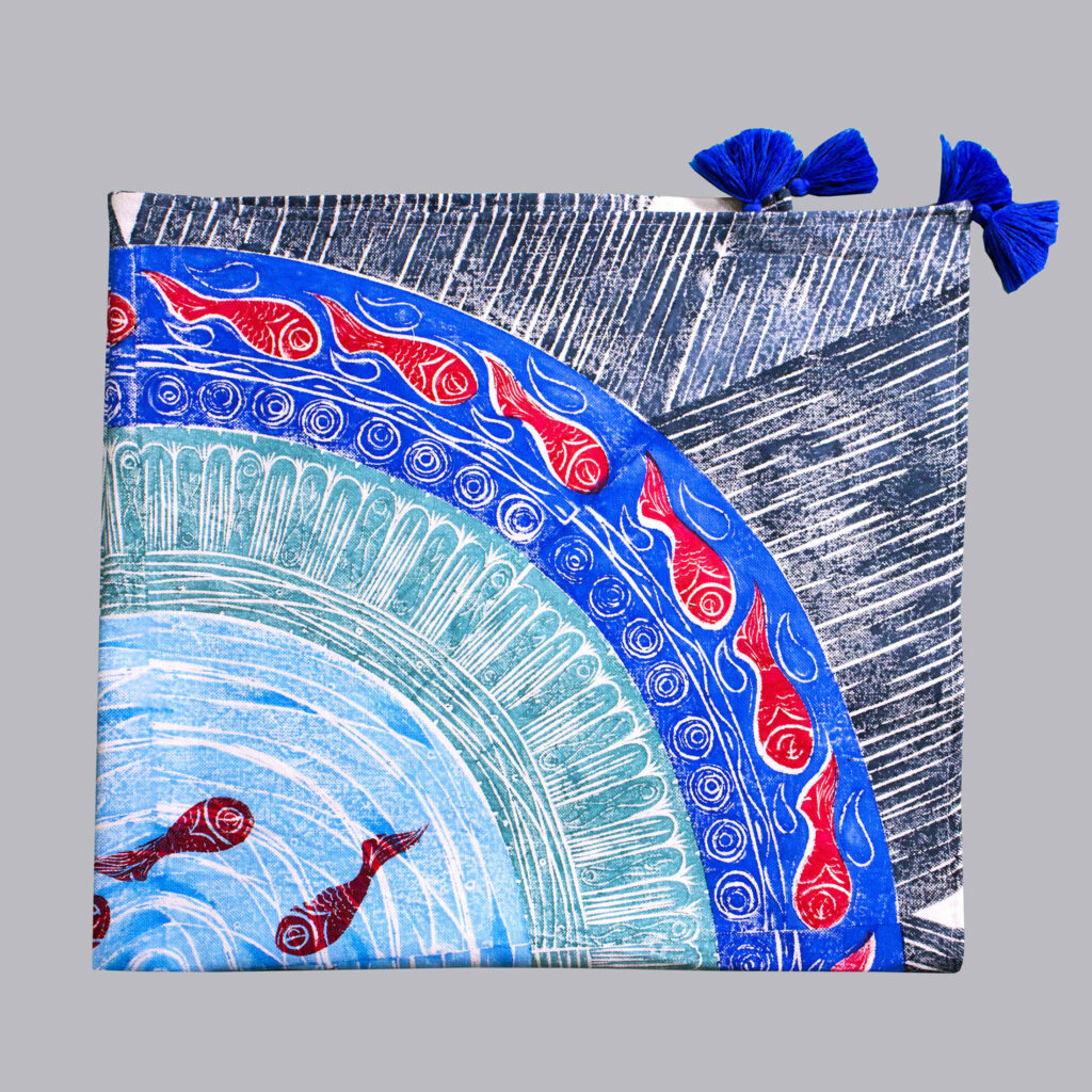 Nappe en Coton avec Design de Bassin de Poissons Persans Traditionnels 4 Places