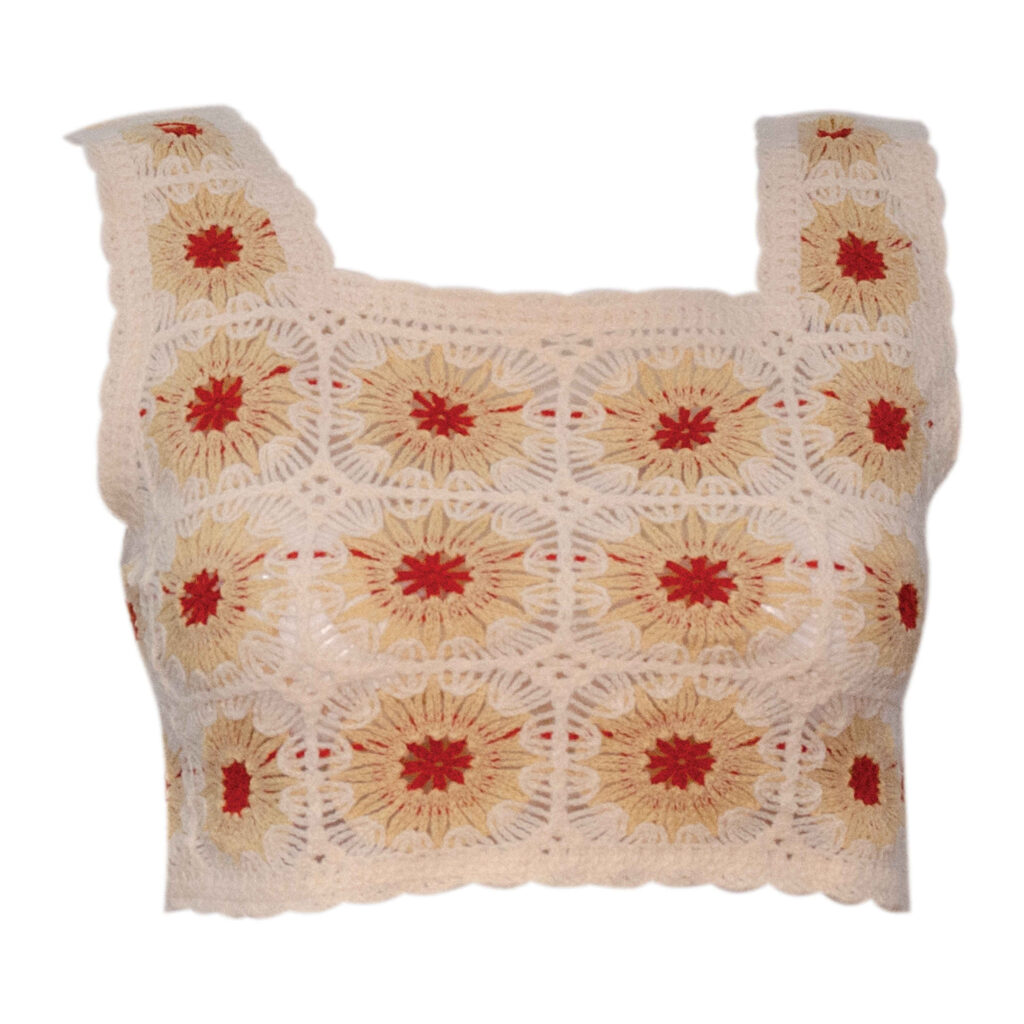 Top court en crochet pour femmes avec design ethnique