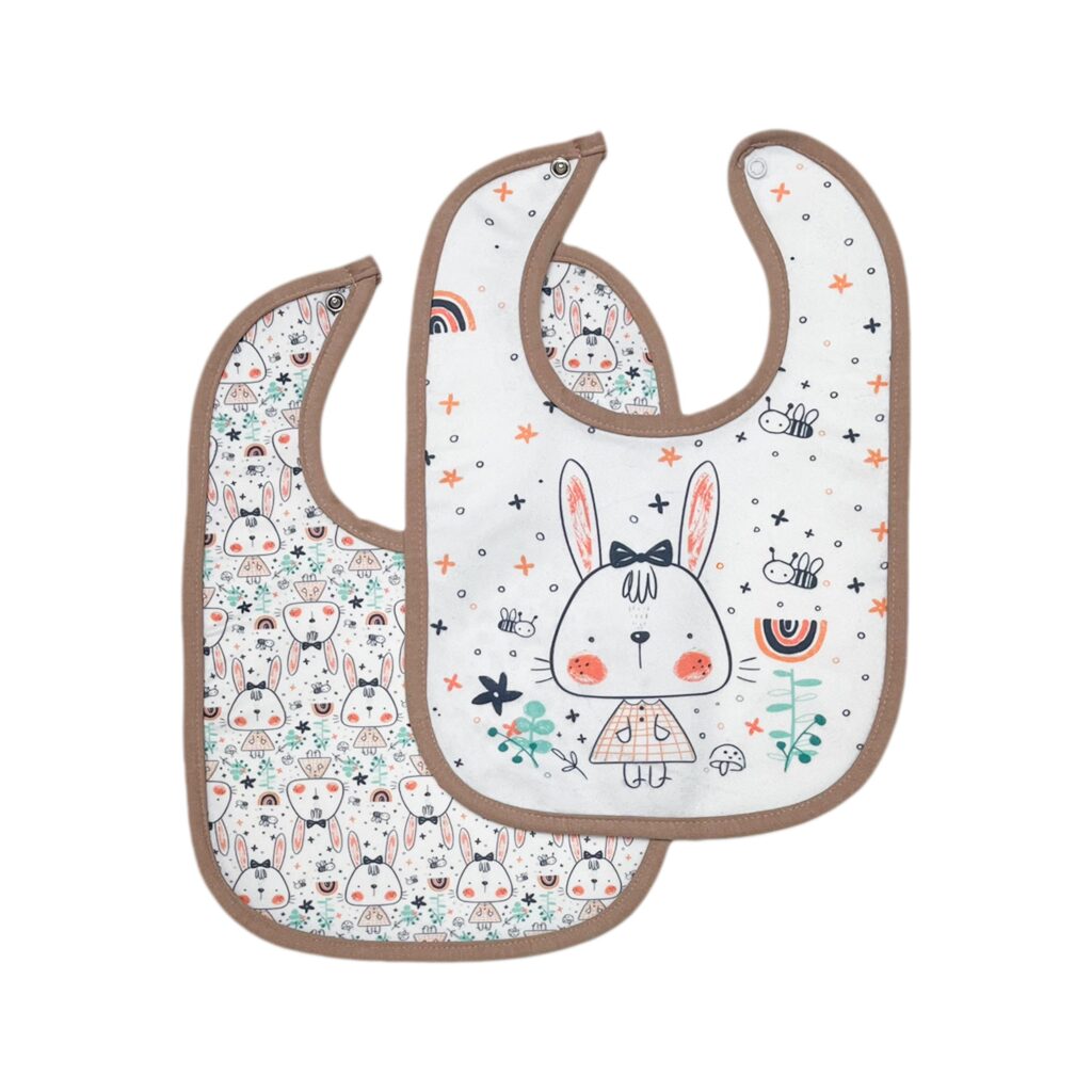 Bavoirs Bébé Mignons pour les Repas - Motif Lapin - Lot de 2