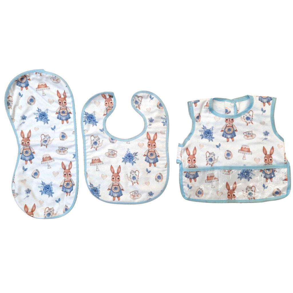 Bavoirs Bébé Mignons pour les Repas - Motif Lapin - Lot de 3