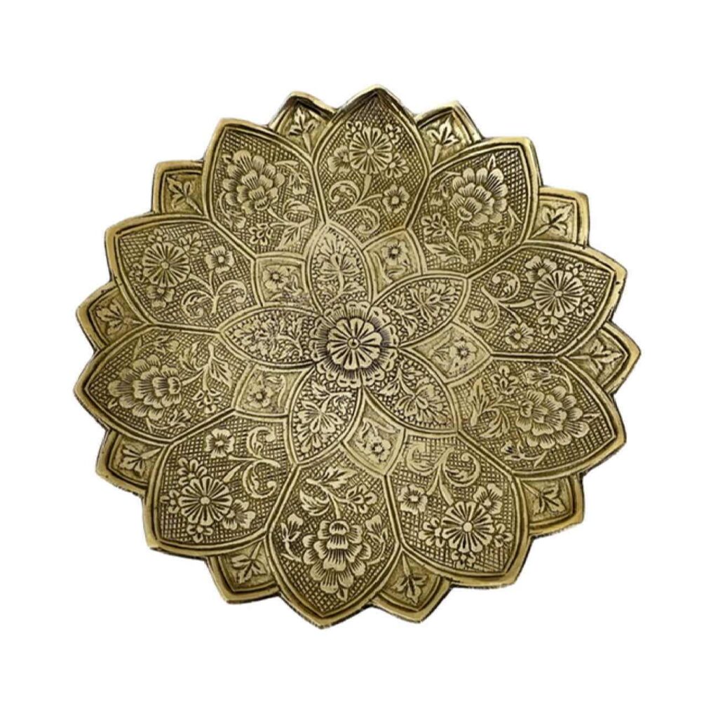 Plaque décorative en laiton, gravure manuelle Ghalamzani avec motif floral