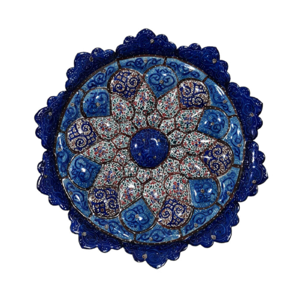 Plat décoratif en cuivre en minakari persan pour décoration murale