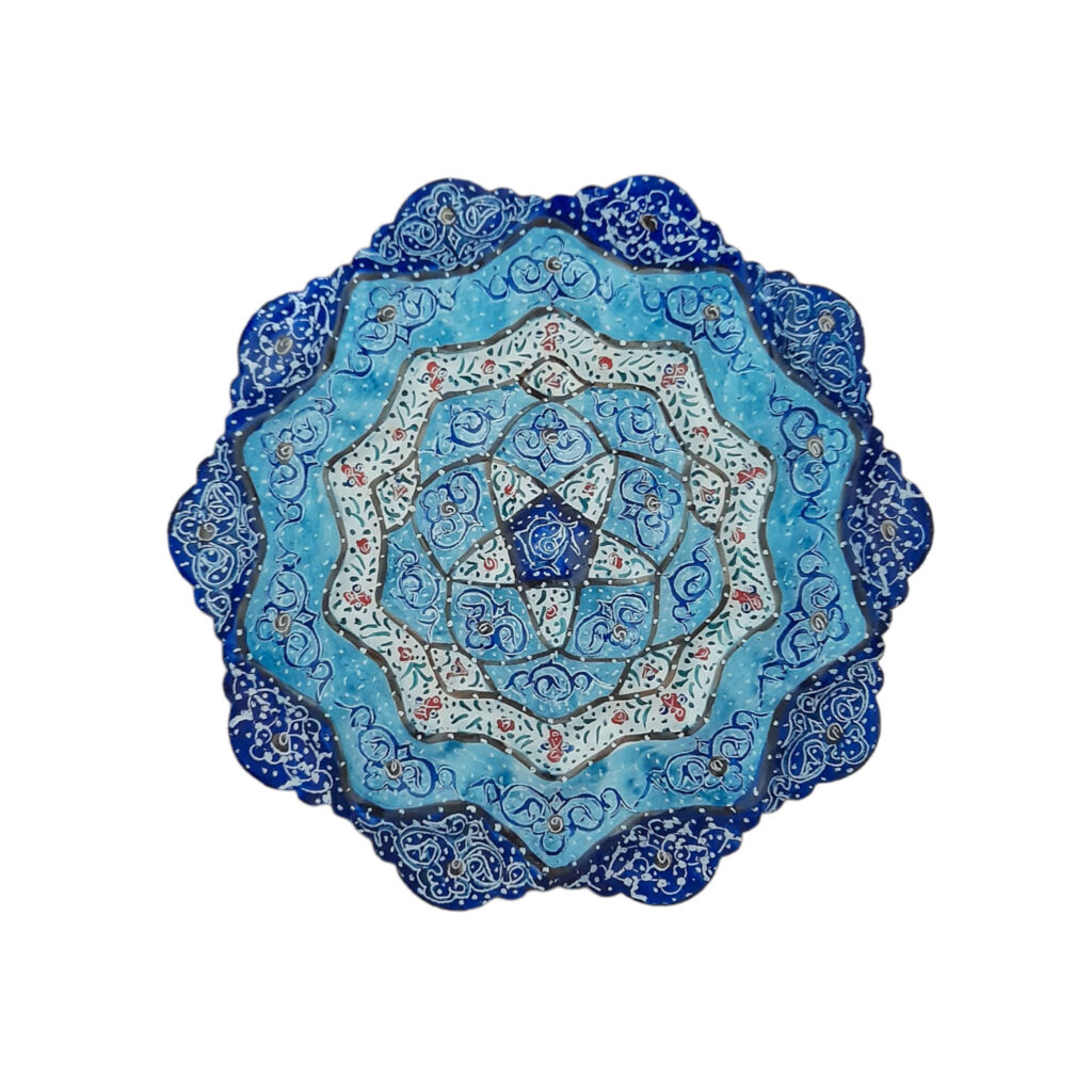 Plat décoratif en cuivre avec minakari persan pour la décoration intérieure