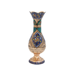 Vase décoratif en cuivre persan gravé recouvert d’argent – Set de 2