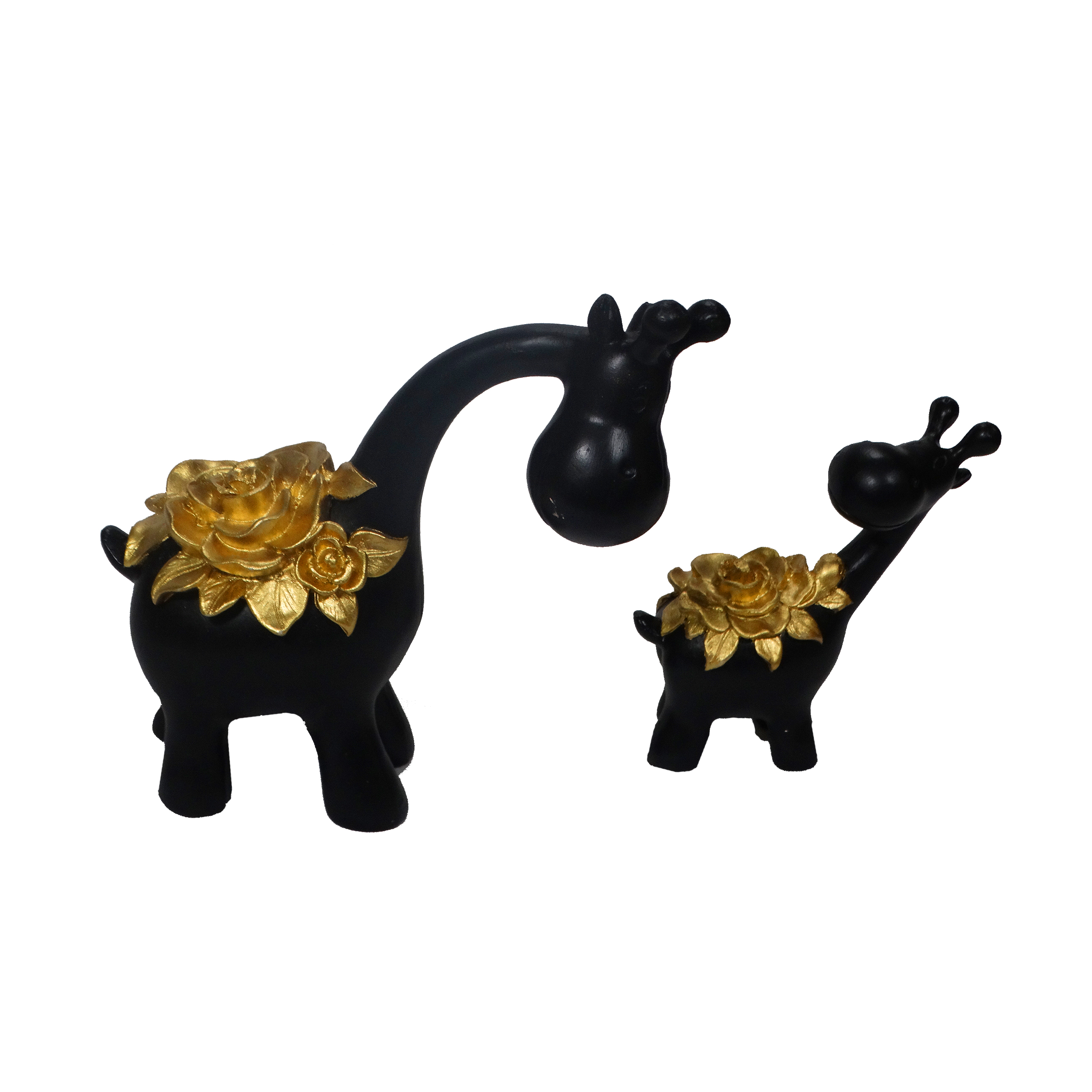 Figurines décoratives de girafes 3 pièces avec design floral doré – Sculptures de safari grandes