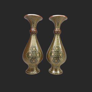 Vase décoratif en cuivre persan fait main avec marqueterie Khatamkari Art – Set de 2