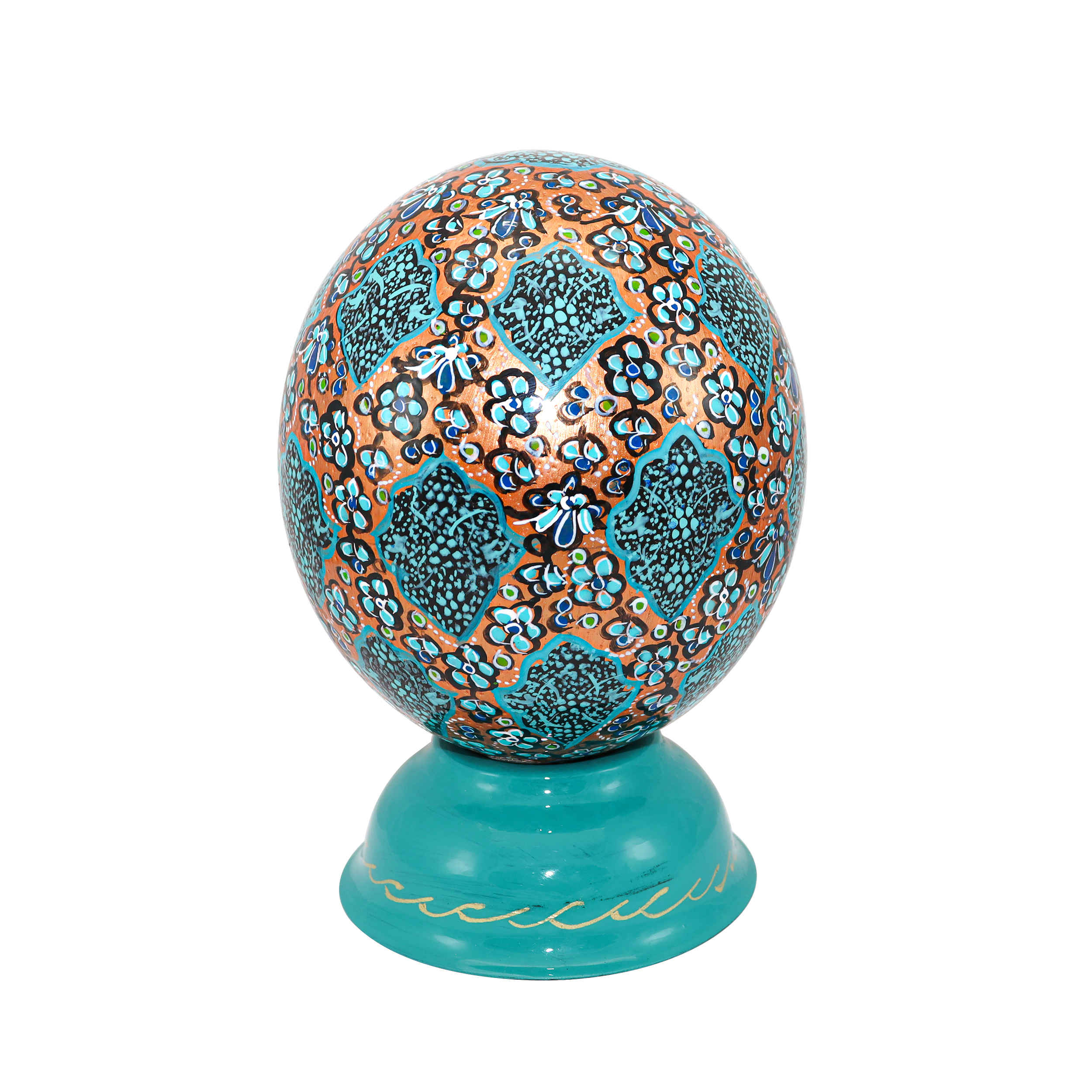 Œuf d'autruche décoratif persan peint à la main – Turquoise