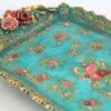 Plateau décoratif en polyester avec pieds et design d'oiseau et de fleur turquoise