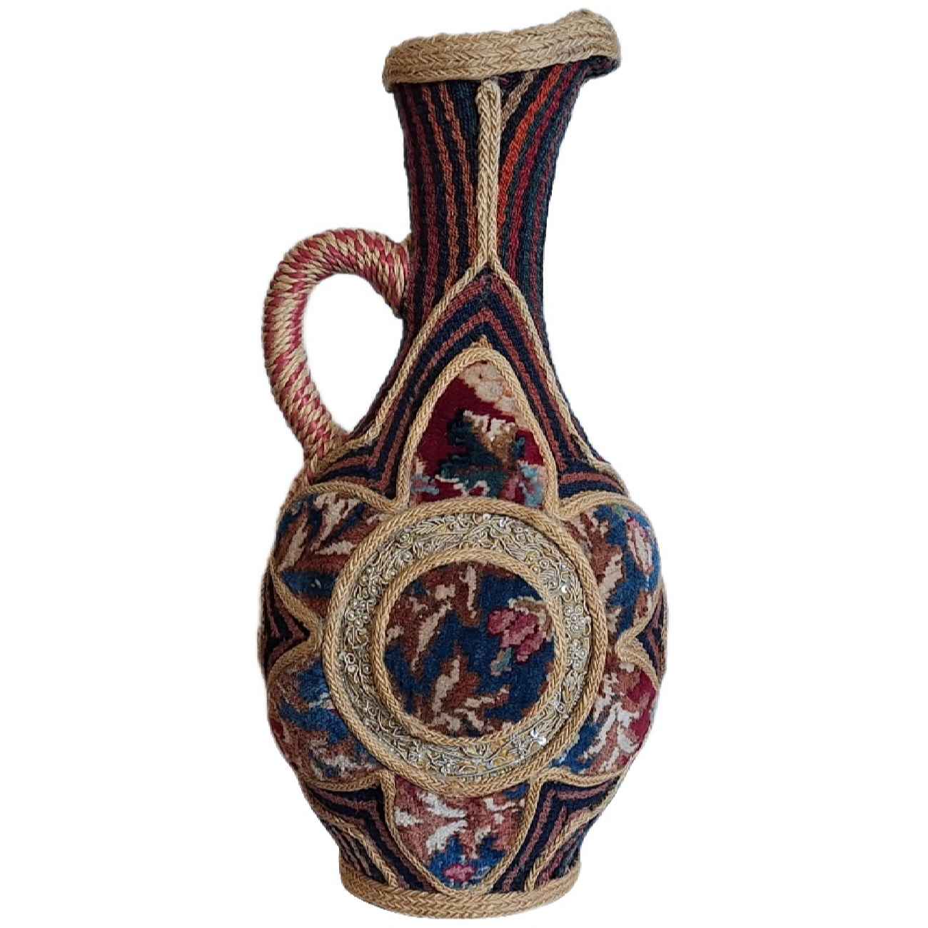 Pichet Décoratif en Céramique Orné de Kilim Persan Authentique