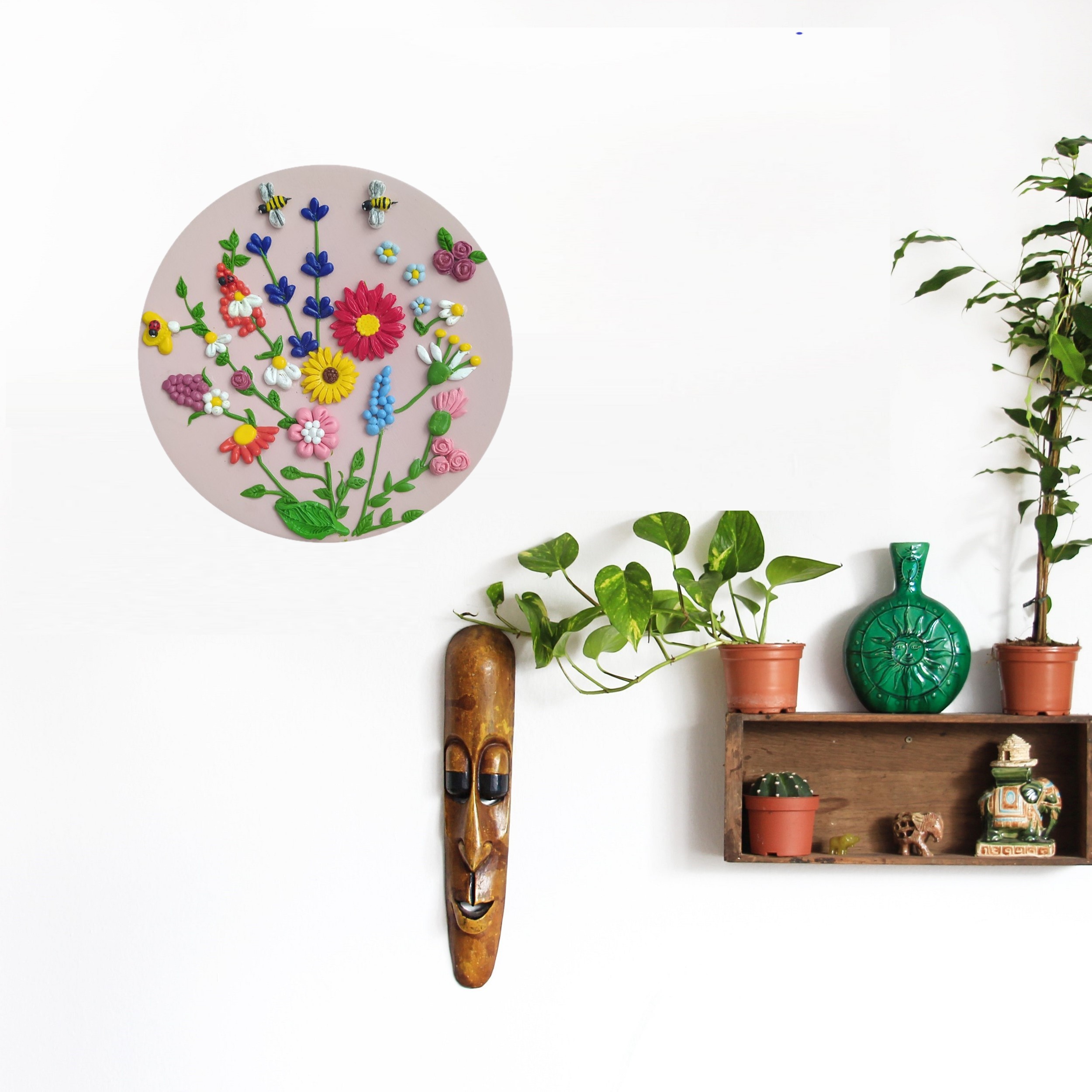 Assiette Décorative en Céramique Ornée de Fleurs Artistiques en Argile Polymère