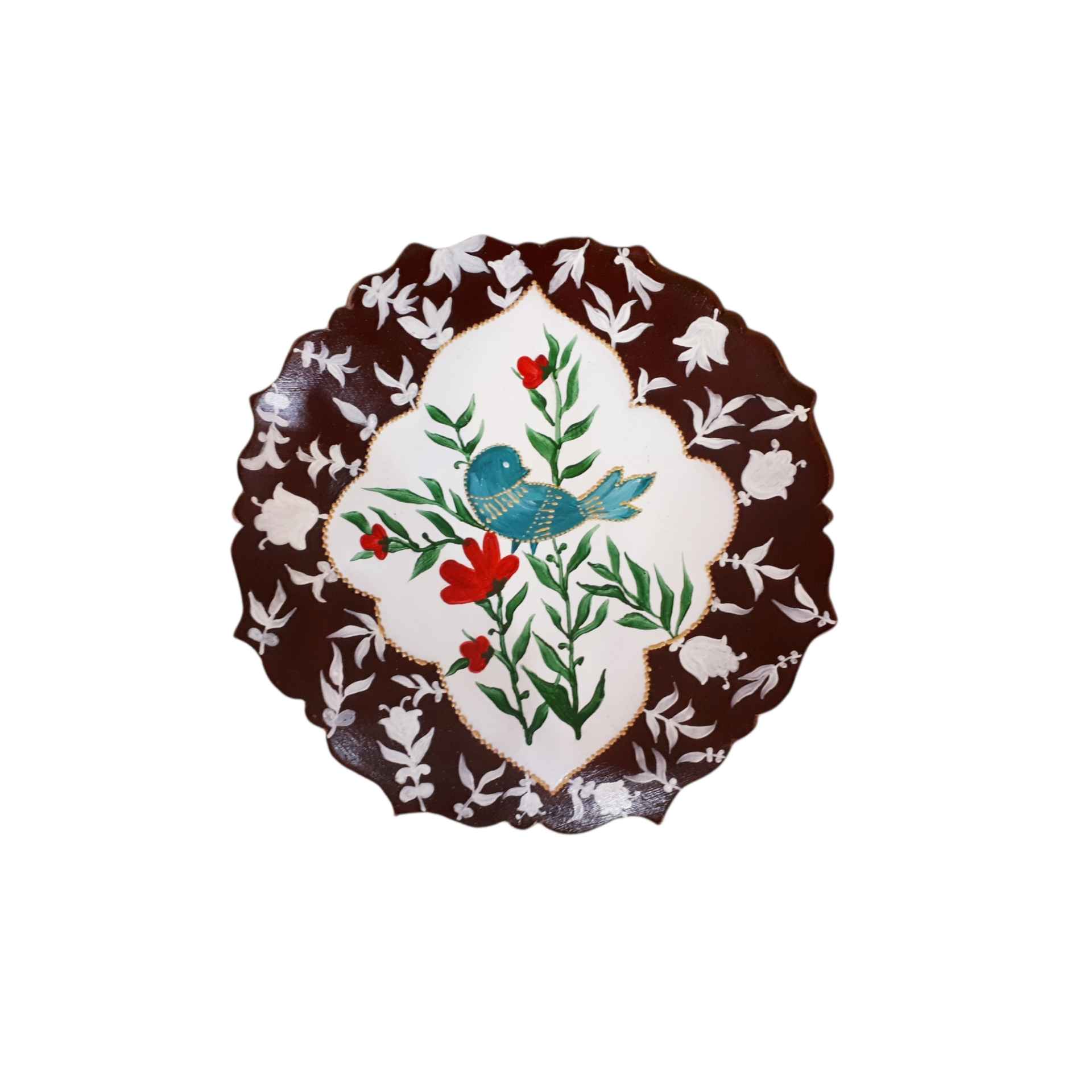 Assiette Décorative en Céramique Fait Main et Peinte à la Main Étanche Motif Gol o Morgh