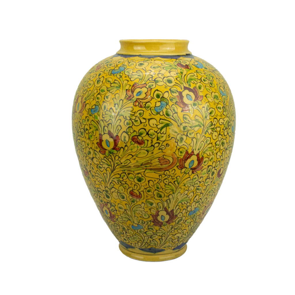 Vase en poterie décoratif persan fait main peint avec design Gol o Morgh