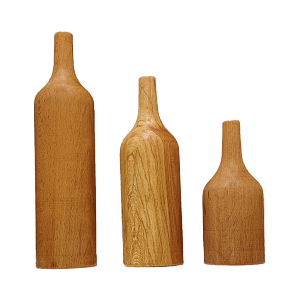 Vases décoratifs à tige unique en bois massif naturel faits main – Lot de 3.