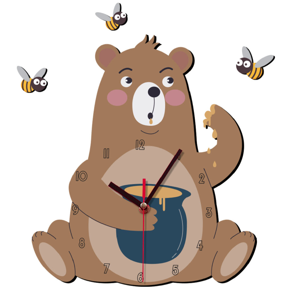 Horloge Murale Décorative en Bois pour Chambre d'Enfant avec Design de Bear Adorable