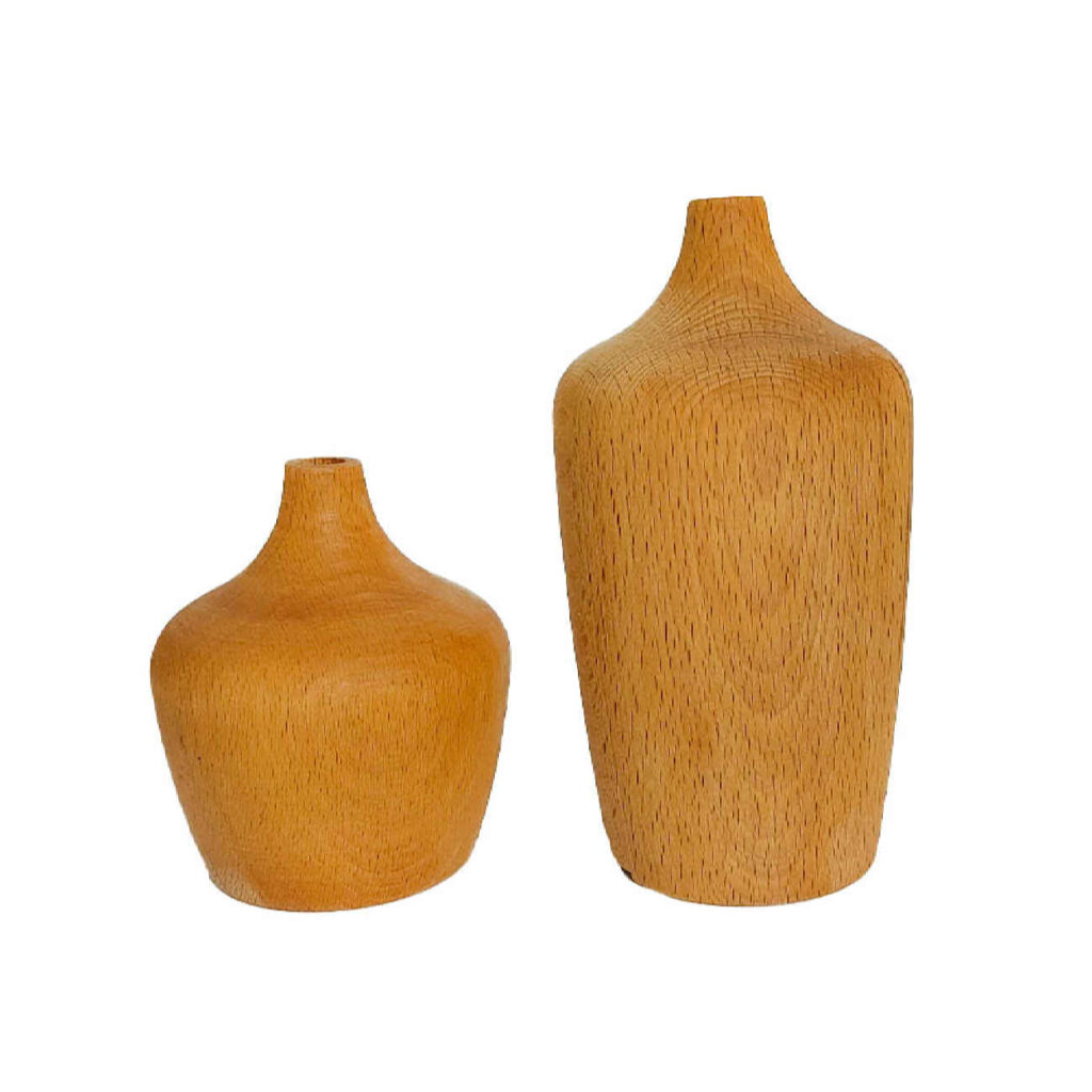 Vases décoratifs à tige unique en bois faits main, élégance au style rustique – Lot de 2.