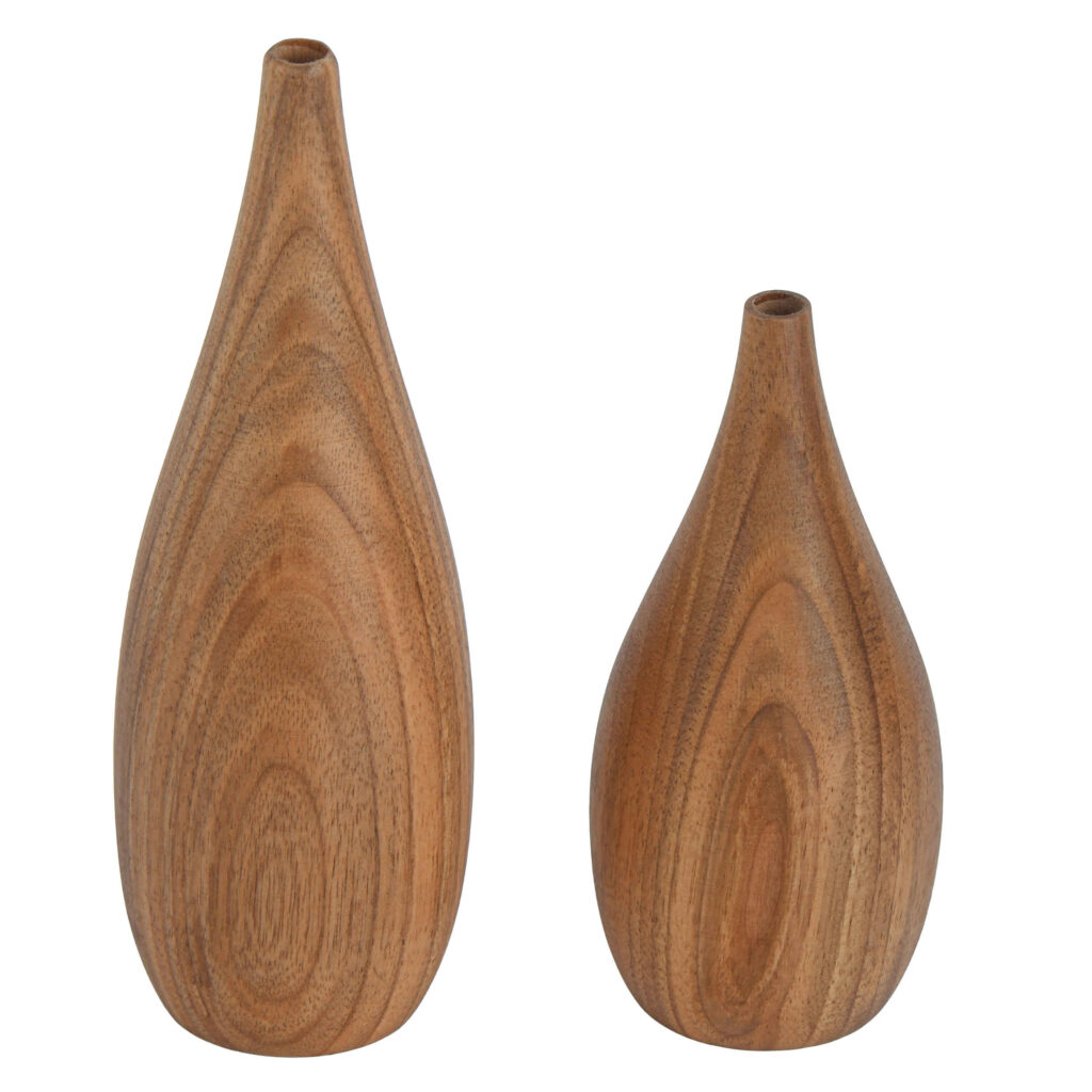 Vases décoratifs à tige unique en bois massif naturel, faits main avec art, style rustique – Lot de 2.