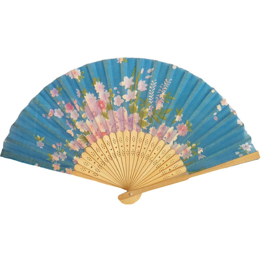 Éventail floral pliant et portable, modèle bleu