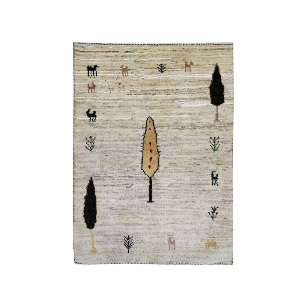 Tapis en laine Gabbeh persan authentique tissé à la main motifs animaliers