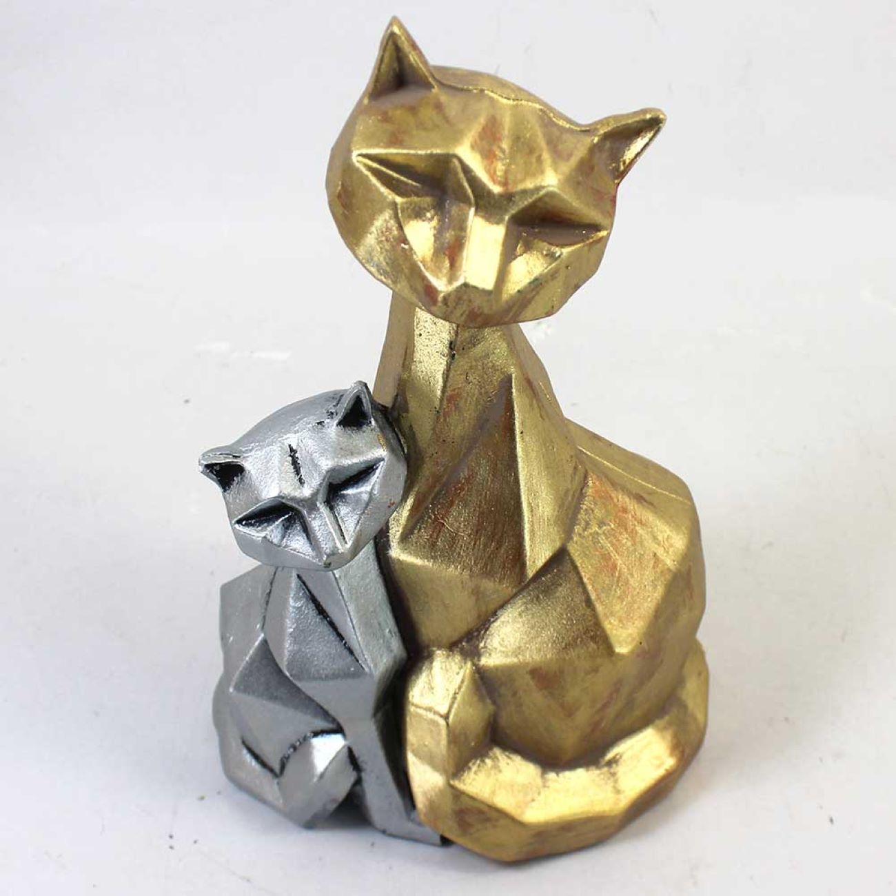 Figurine géométrique de famille de chats cubisme en résine – Décor moderne pour la maison