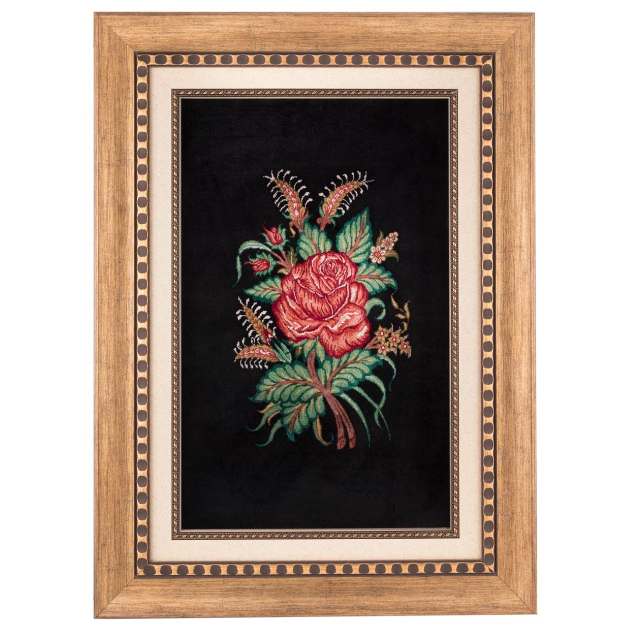 Tapis persan figuratif noué à la main de Qom représentant une rose