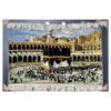 Tapis persan figuratif en soie noué à la main de Tabriz représentant la cour de la Kaaba