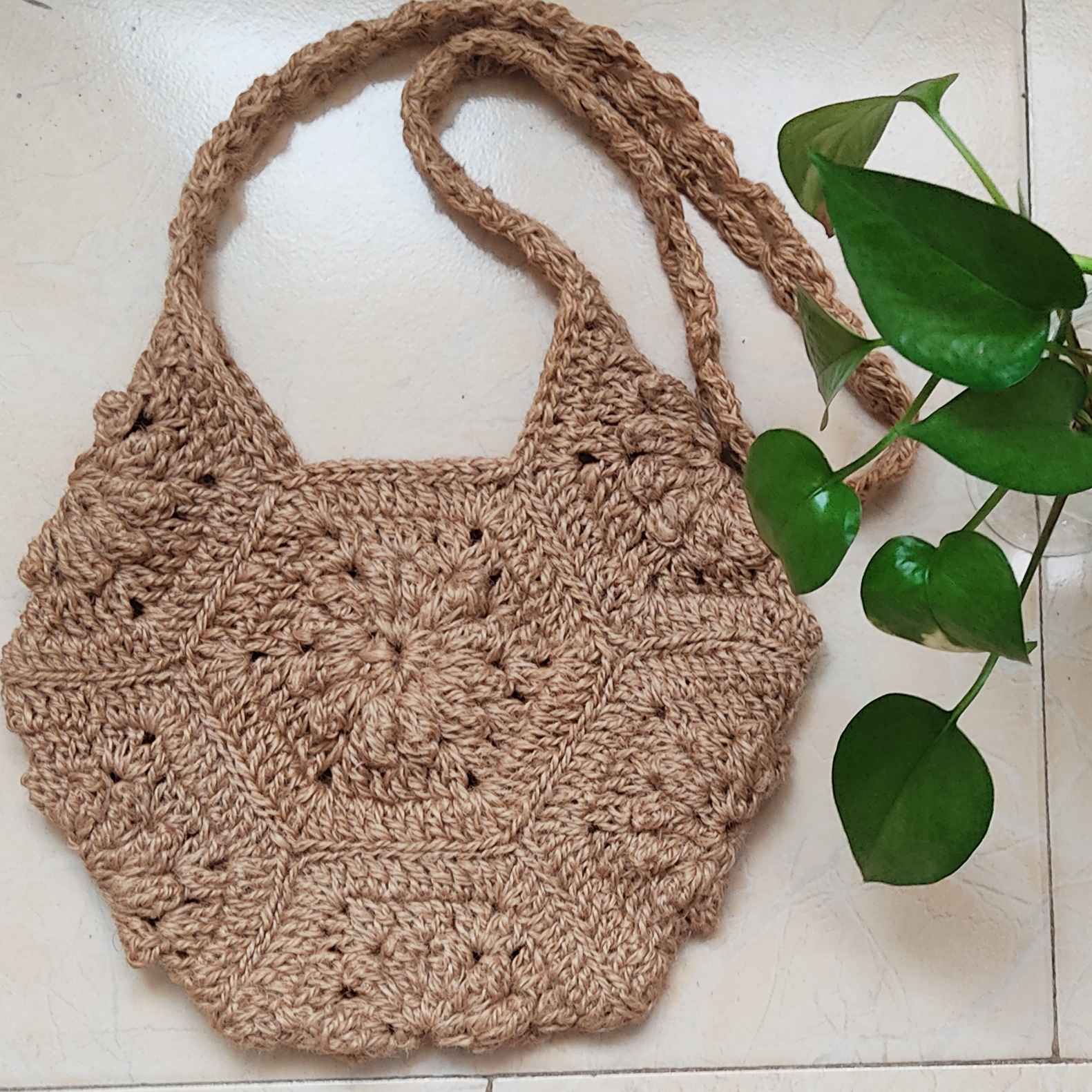 Sac tote crochet tissé à la main en chanvre – Modèle marché