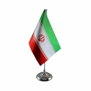 Drapeau de Bureau de l’Iran avec Base en Métal et Satin