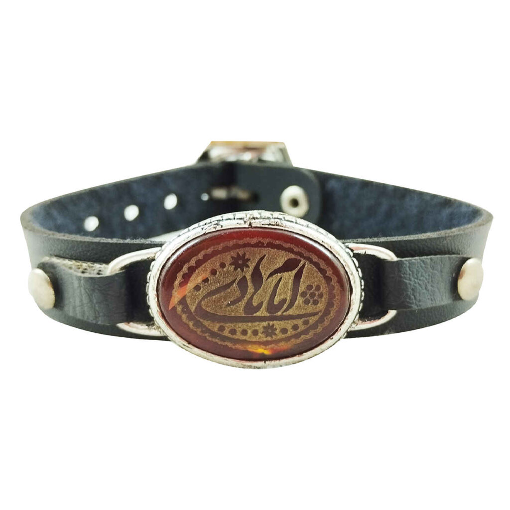 Bracelet islamique avec cuir et pierre agate pour homme