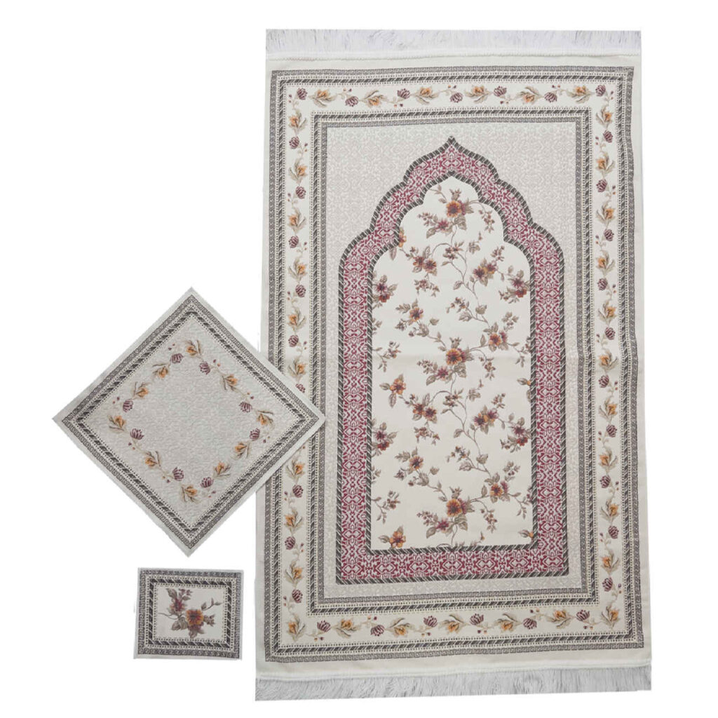 Tapis de prière islamique fin Sajadah en chenille avec design floral