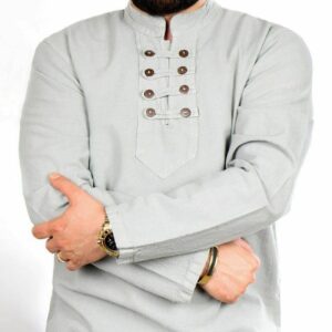 Tunique islamique pour hommes musulmans avec 8 boutons en blanc