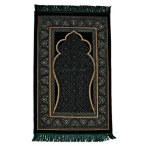 Tapis de prière islamique en velours Janamaz Sajadah rembourré noir