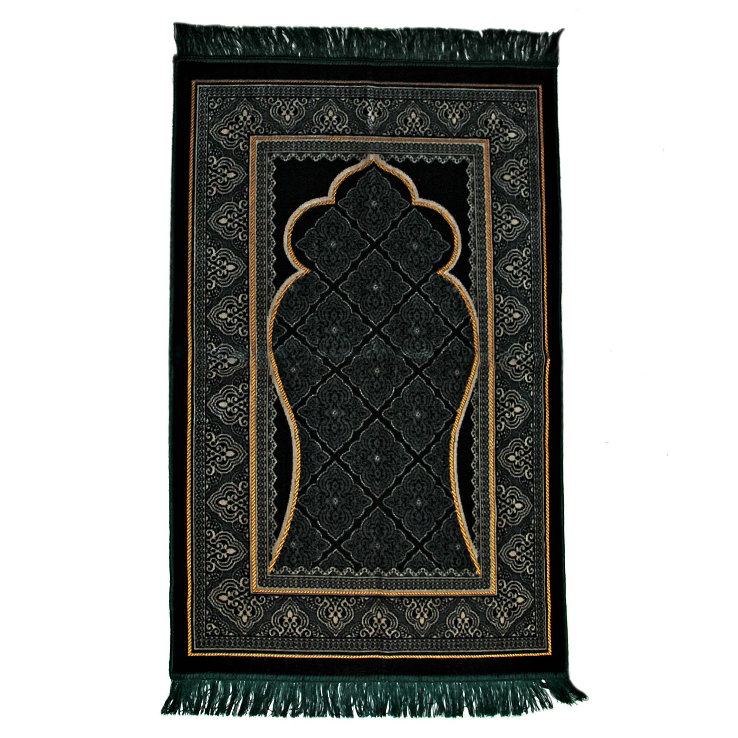 Tapis de prière islamique en velours Janamaz Sajadah rembourré noir