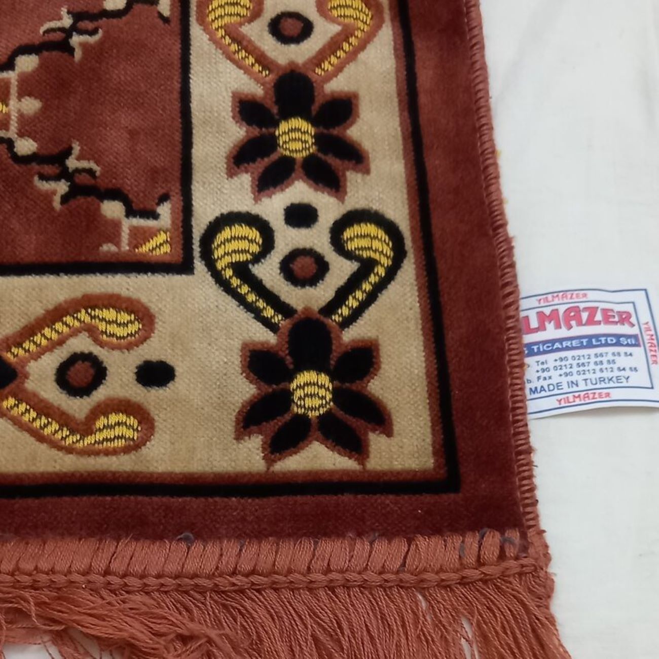 Tapis de prière islamique en velours Janamaz Sajadah rembourré Kaaba rouge brique